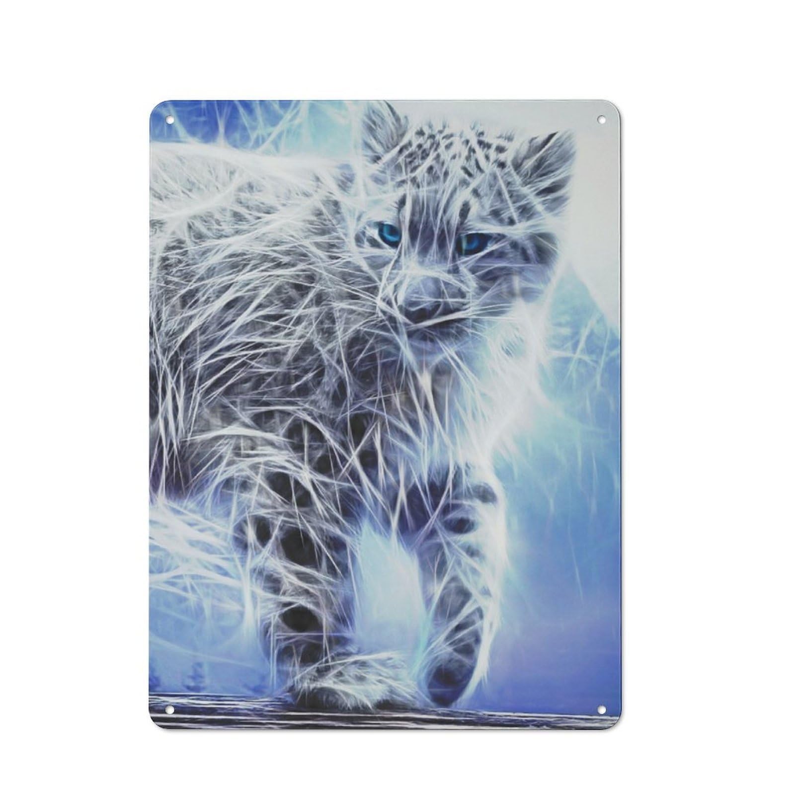 Junmoney Snow Leopard Cat Fractal Metal Wall Sign 40X30cm Featuring For Workshop Wall, Suited To Metal Sign Collectors