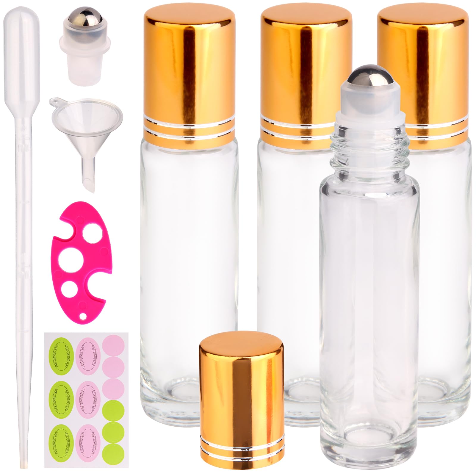inice 10ml Roller Bottles for Essential Oils Thick Clear Glass Roll on Bottle Applicator Stainless Steel Ball Metal Cap Daily Care (Clear Rolelr