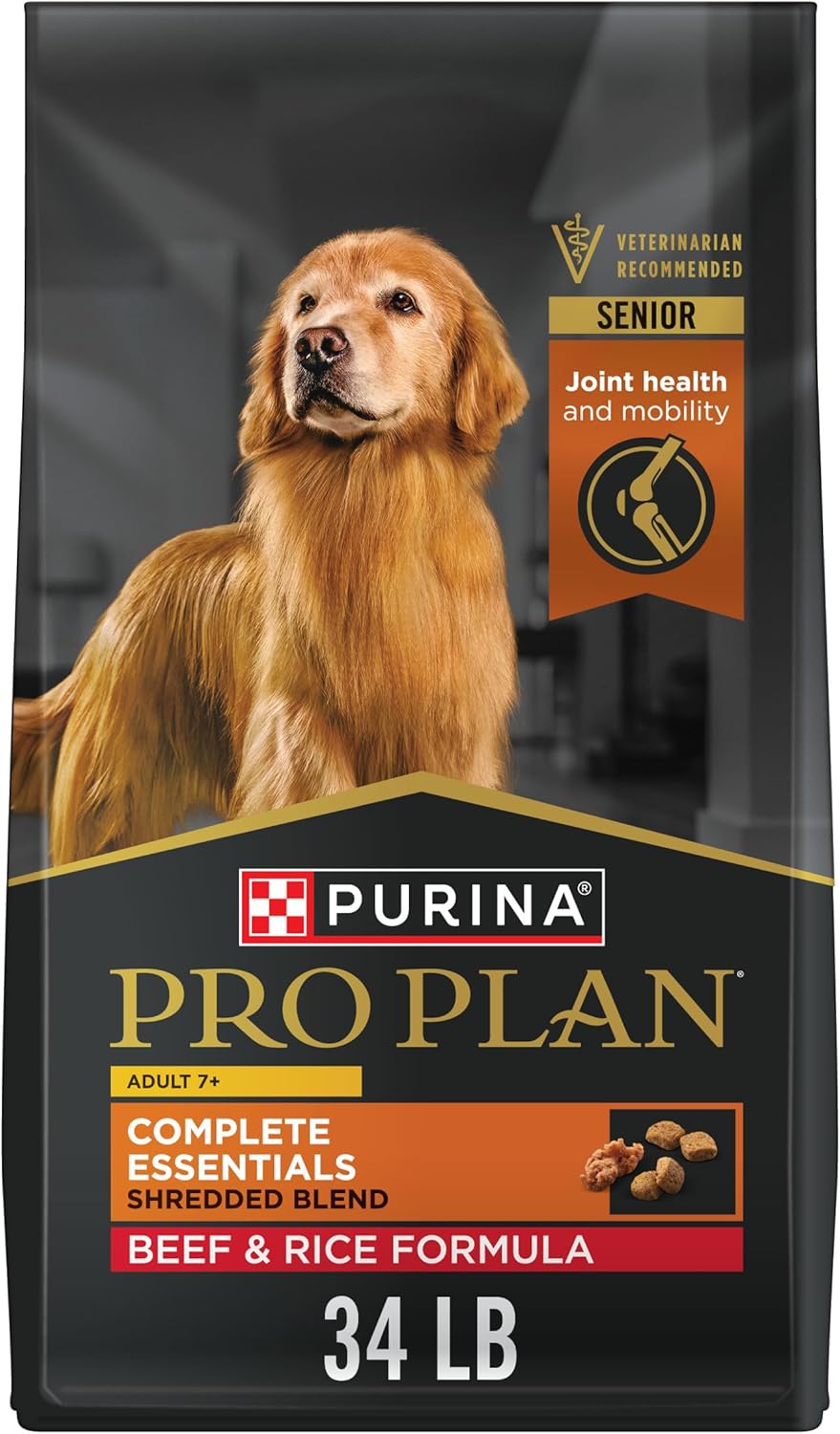 Purina Pro Plan Adult 7 Plus Complete Essentials Shredded Blend Beef and Rice Formula High Protein Dog Food for Senior Dogs - 34 lb. Bag (34 Pound (Pack of 1) Beef) Thumbnail