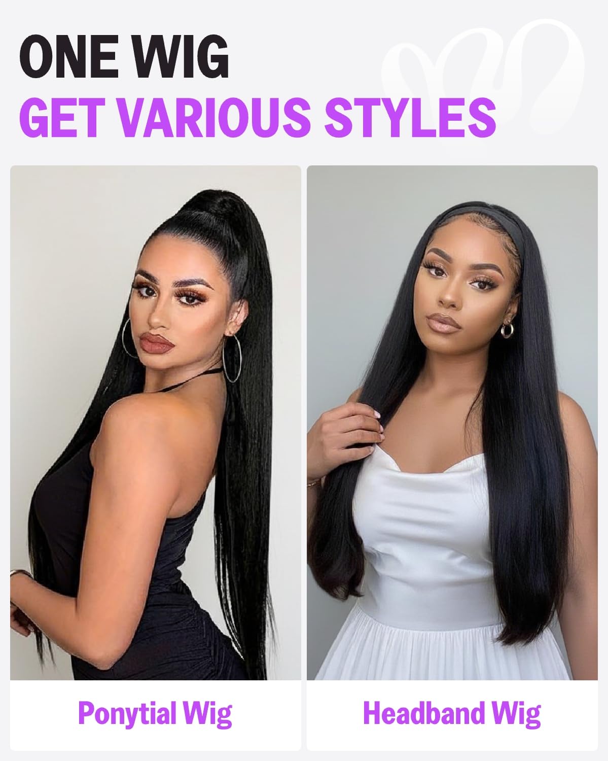 Straight Headband Wig Human Hair No Lace Half Wig Human Hair 200% Density Ready to Go Glueless Wigs Human Hair Drawstring Ponytail for Black Women Natural Black Wig 30 Inch