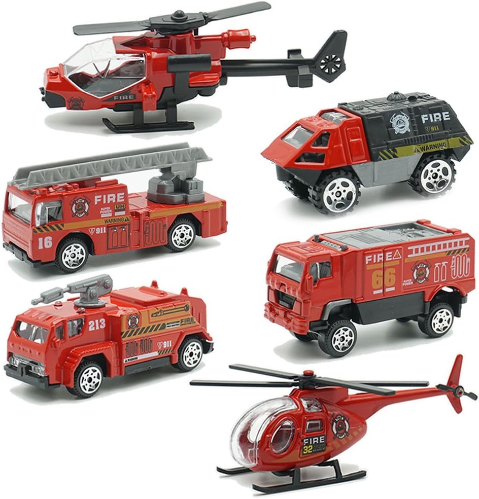 JQGT Fire Engine Toy Rescue Playset Emergency Vehicle 6 PCS Mini Firetrucks Toy for Kids Boys