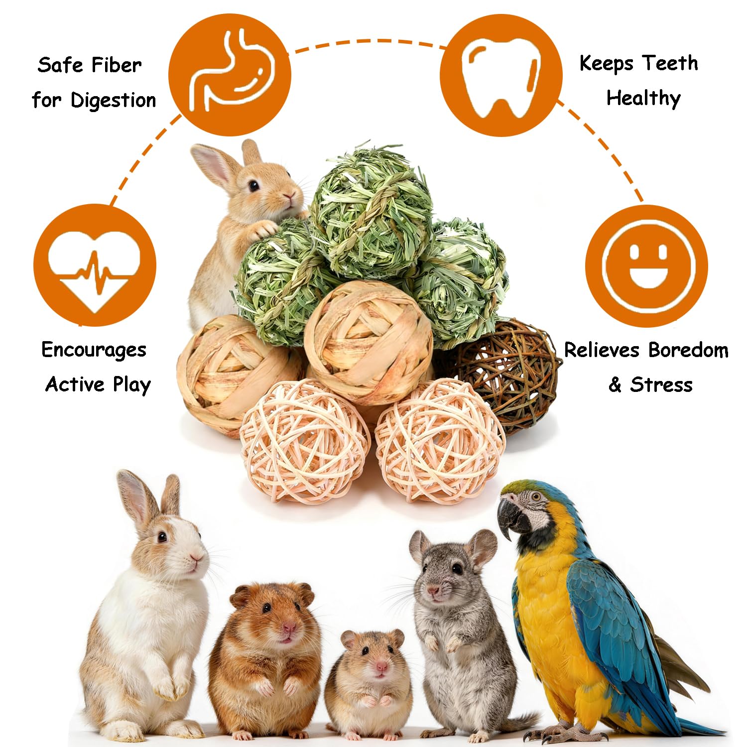 8 Bolas de Heno Natural para Masticar – Hechas a Mano para Conejillos de Indias, Conejos y Chinchillas — view 3