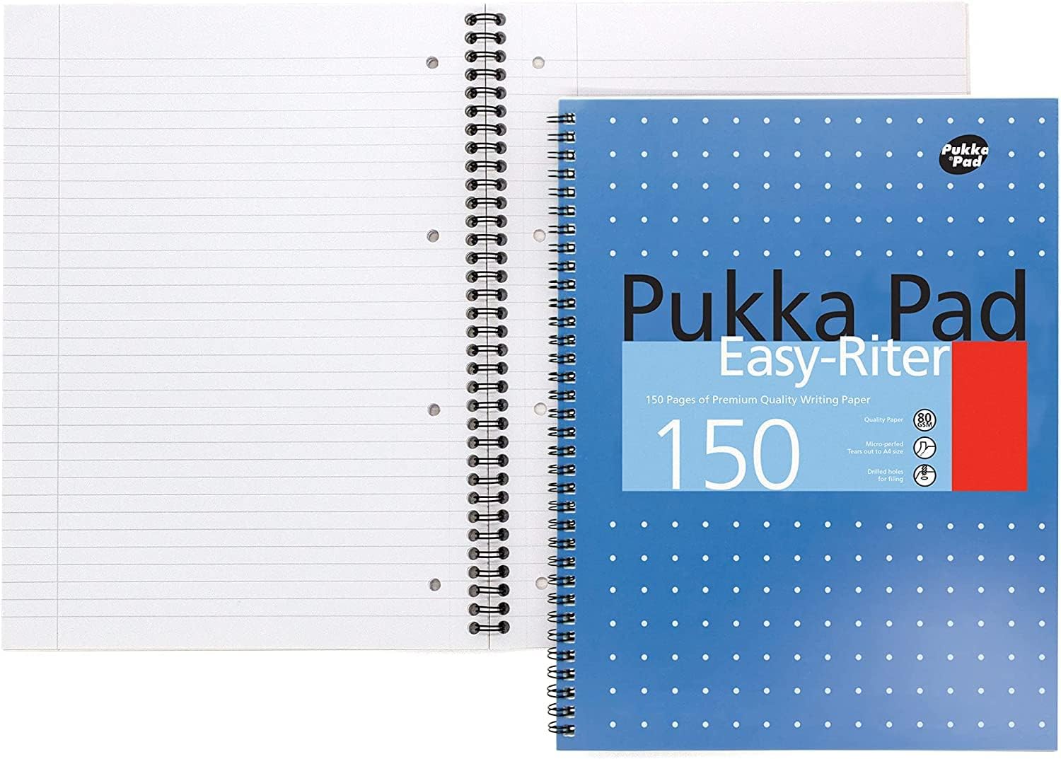 Pukka Pad, Easy-Riter A4 Notebook 3-Pack – Twin Wirebinding with 150 Pages of 80GSM Paper, Perforated Edges, and 4 Hole-Punch Compatibility – 29.3 x 27cm