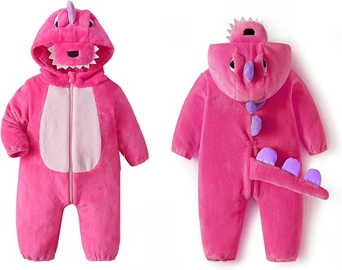 Miniatura 6 de LOLANTA Disfraz de dinosaurio para niños pequeños, unisex, de franela con capucha, mameluco de disfraz