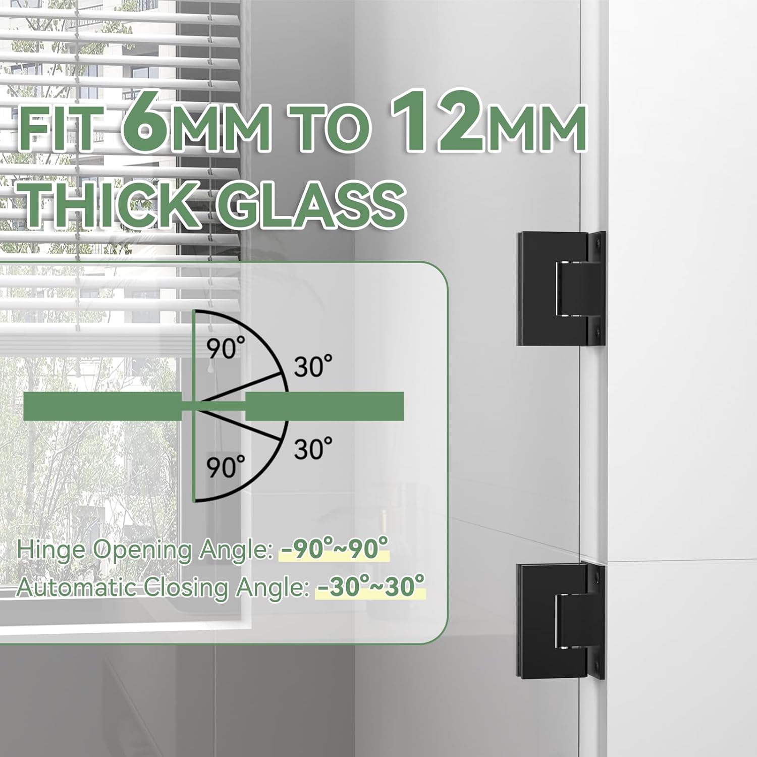 Shower Door Hardware Kit 304 Stainless Steel for 6/25"-1/2" (6mm-12mm) Tempered Glass, Hardware Accessories with 8" Handles Hinges Glass Clamp - Matte Black