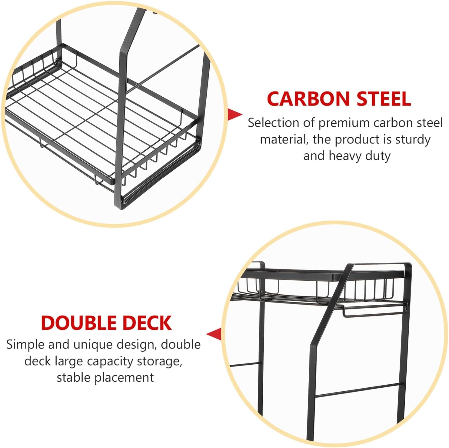 Double-layer Spice Bottle Shelf Kitchen Storage Rack High Carbon Steel Black Multipurpose Seasoning Jar Organizer for Household Pantry