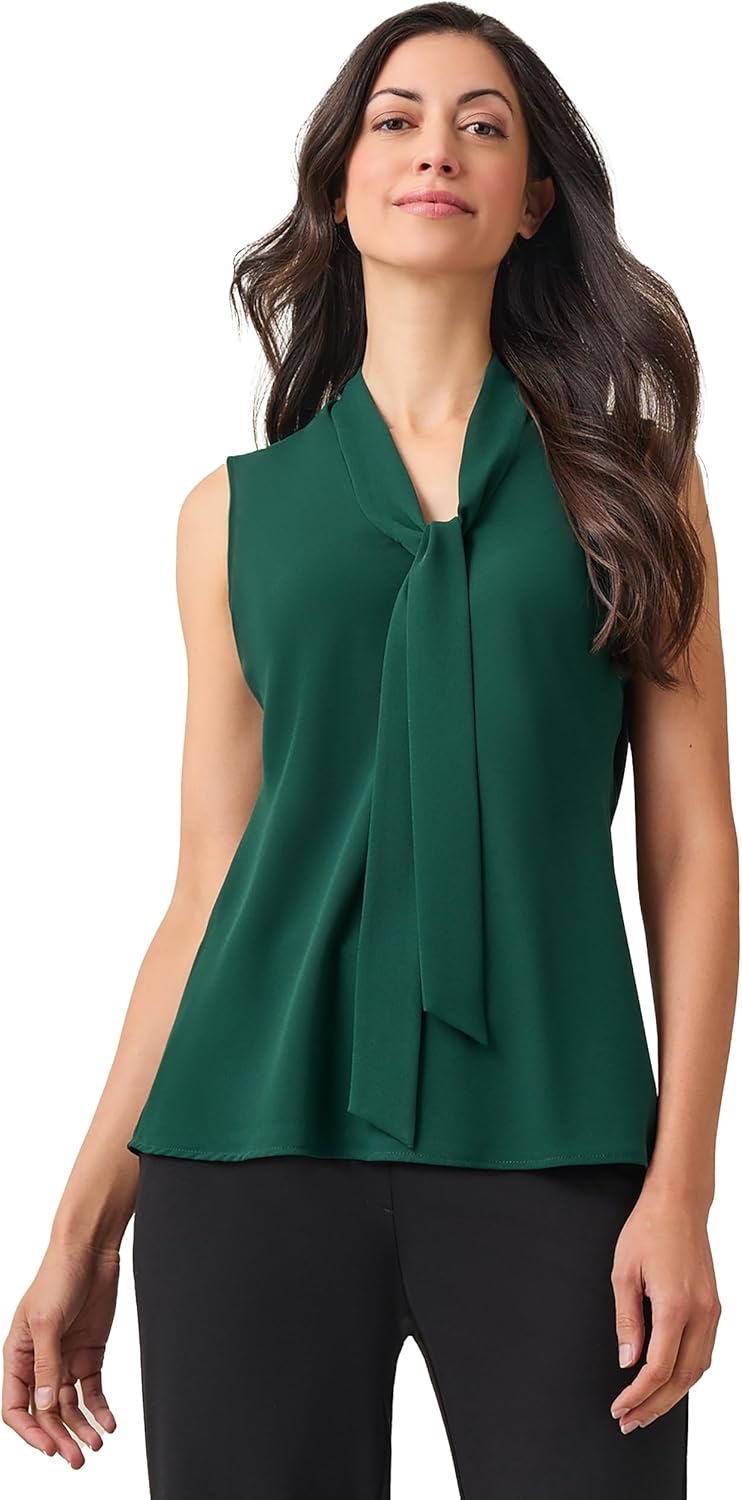 Kasper Women's Sleeveless TIE Front Blouse, Evergreen, Small