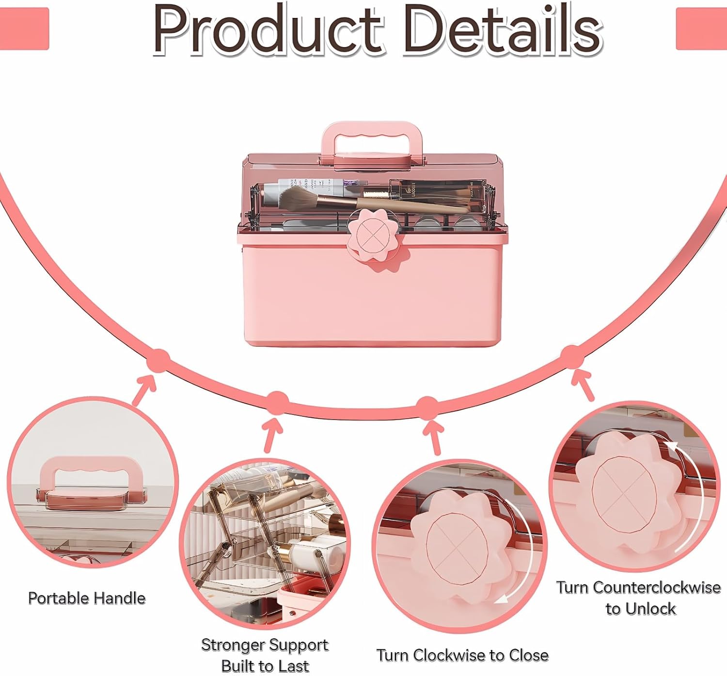 Pulseplay 3-Layer Plastic Storage Box with Handle Portable Folding Art Supply Organizer Multipurpose Case for Cosmetics,Jewelry,Sewing,Medicine,Nail,Hair Accessories - Image 2