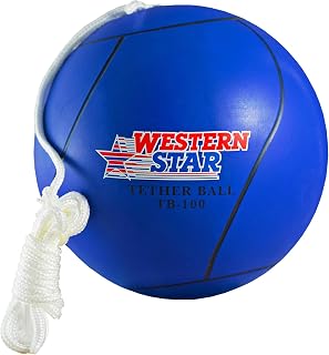 Western Star Tetherball Game Set - Soft-Touch Tether Ball with Durable Attached Rope - Indoor, Outdoor, Yard - 5 Colors - Easy Attach & Play - A Classic Family Outdoor Game for Kids