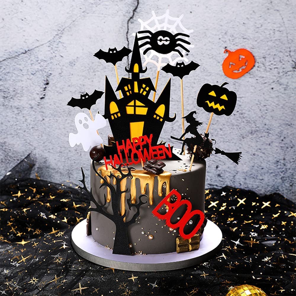 Lot De 11 Décorations De Gâteau D'Halloween En Forme De Maison Hantée, Décoration De Gâteau Fantôme, Citrouille, Cupcake Pour Fête De Magicien, Fête Fantôme, Fête D'araignée