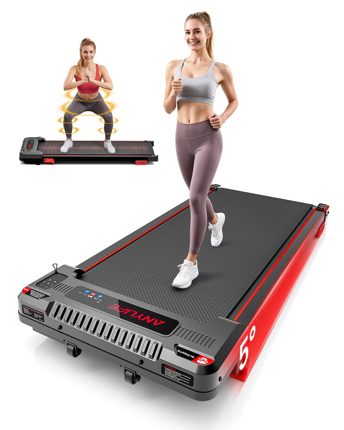 walking pad treadmill, anylife walking pad treadmill with incline, 2.5hp compact treadmills for home, low noise under desk walking pads with vibration mode, led display, remote control