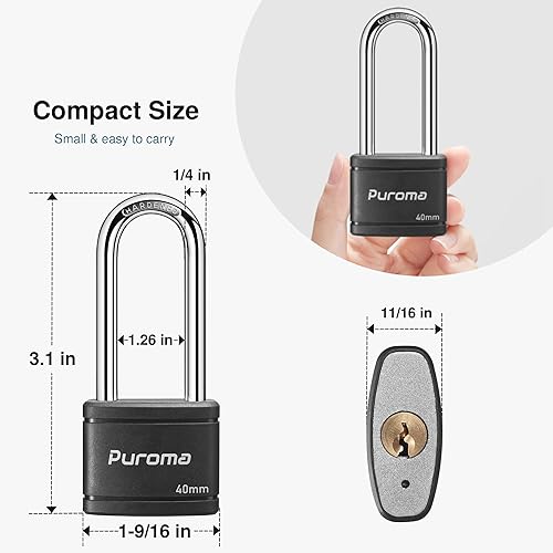 Miniatura 2 de Puroma Paquete de 2 candados con llave con 3 llaves, cerradura de casillero de 2.5 pulgadas, cerraduras de alta resistencia para puerta, cerrojo,