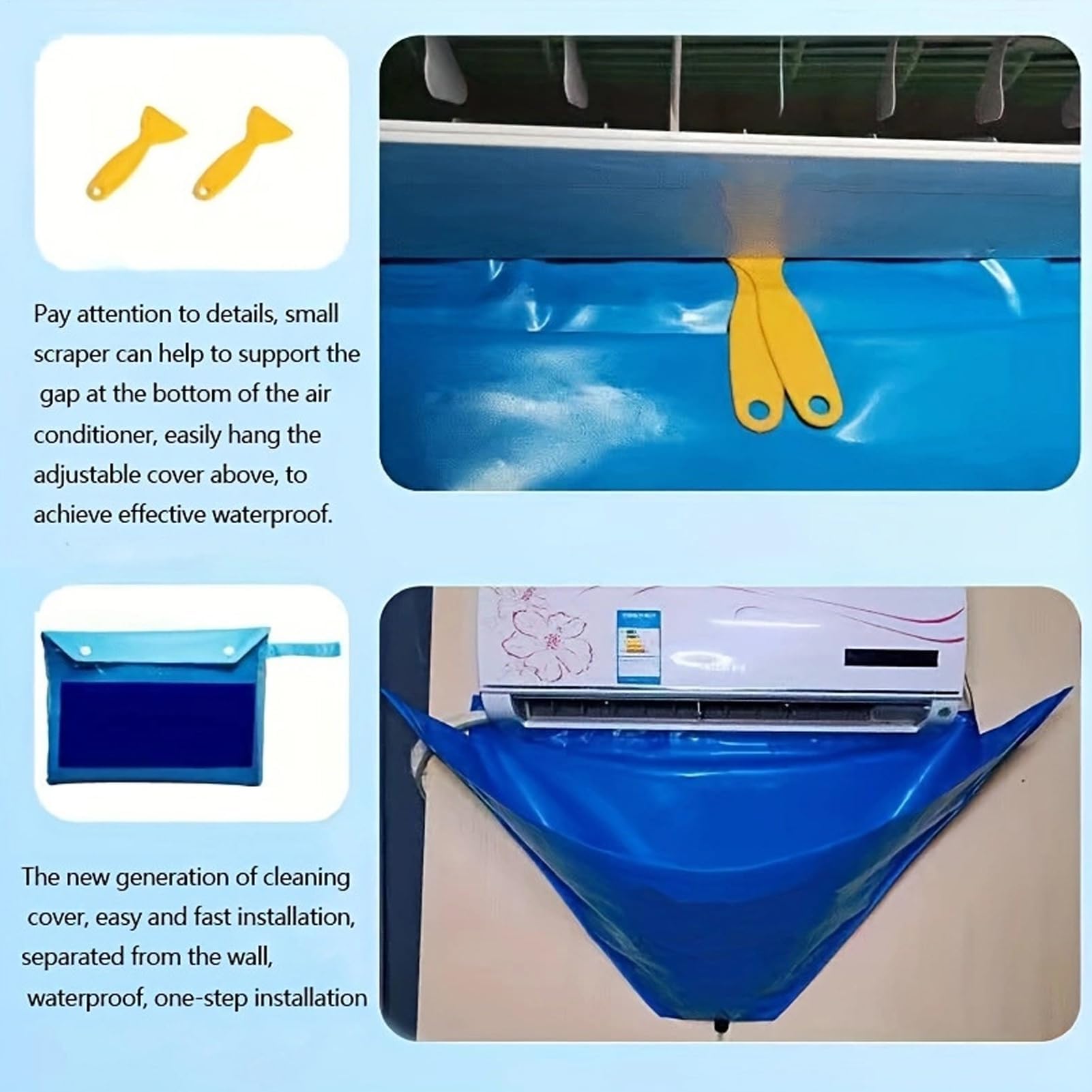 Kit di pulizia del condizionatore d'aria, set di manutenzione mini split AC, protezione antipolvere a parete, strumenti essenziali per la cura e la pulizia del sistema HVAC domestico.