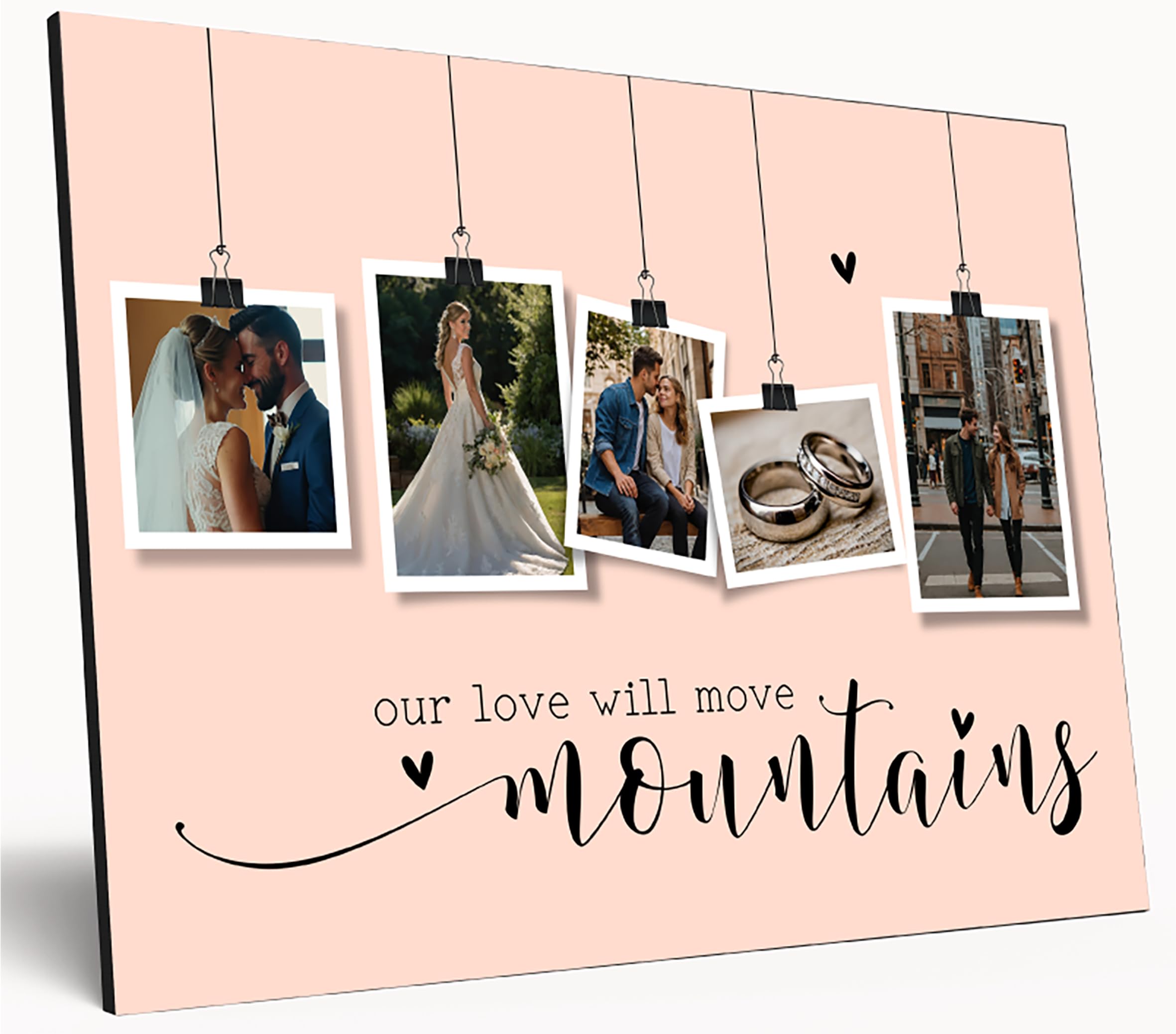 Personalised Love Collage Wooden Wall Art A4 Photo Print 6mm MDF Gift for Valentine's Day Weddings Anniversaries Couples Romantic Gift