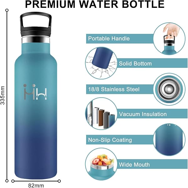 Borraccia Termica, Borraccia 1 litro, Senza BPA, Borraccie con Cannuccia, Senza Perdite, Bottiglie Acciaio Inox, Borracce Termiche, Acciaio Inossidabile 18/8, per Campeggio, Viaggio, Fitness, Yoga - 2