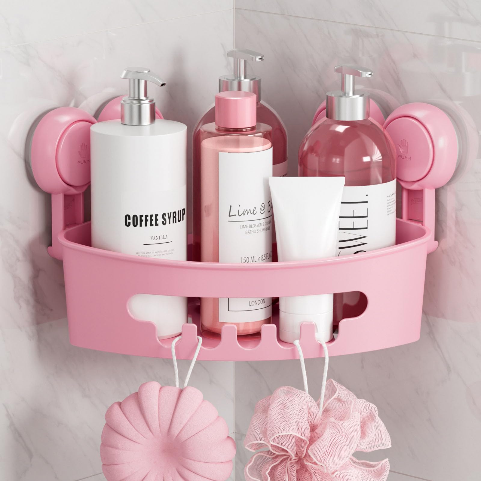 Étagère de douche d'angle sans perçage TAILI avec organiseur mural plastique ventouses