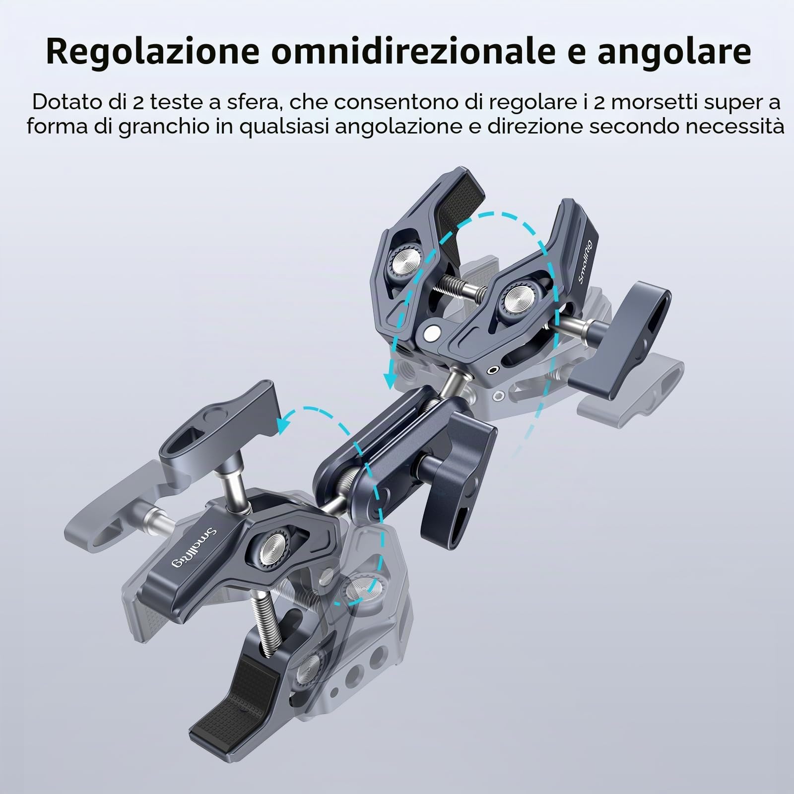 SMALLRIG Super Morsetto con Doppi Morsetti a Forma di Granchio, Magic Arm Doppio Adattatore Testa a Sfera per Action Camera, Treppiede, Riflettore Fotografico, Manubrio, Traversa - 4103B
