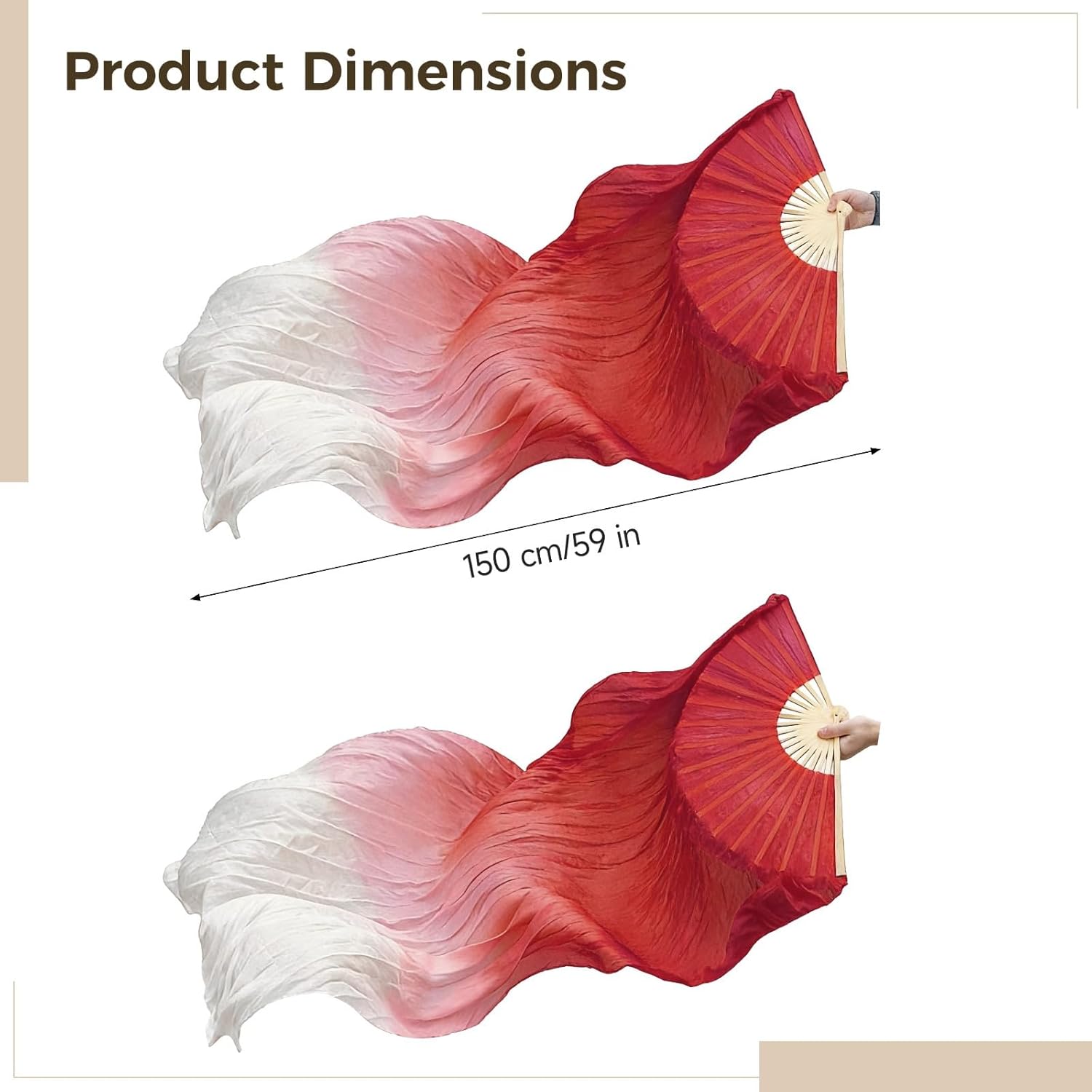 8-Piece Dance Fans, 150Cm, Red to Gradient, Foldable for Women