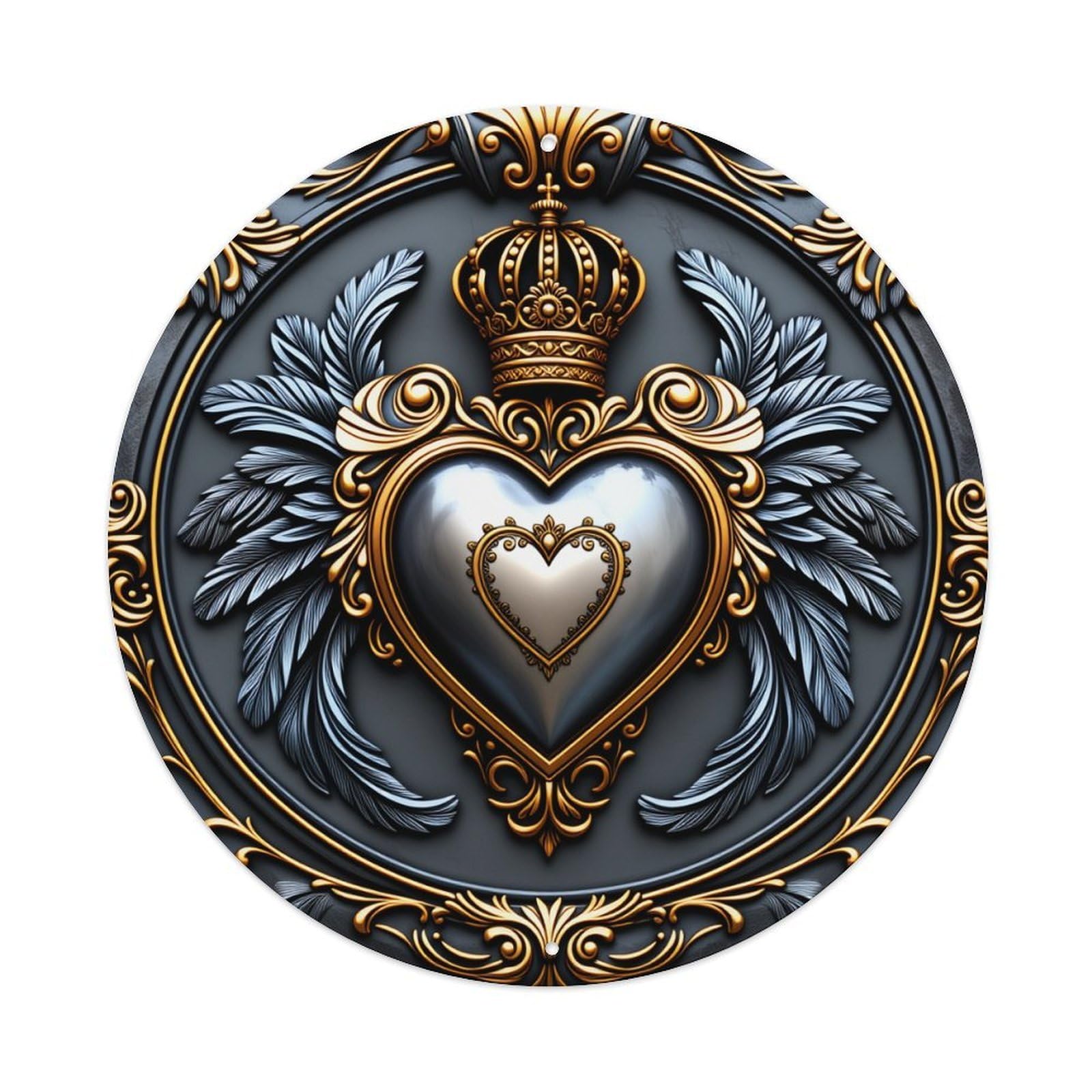 Ornate Heart Crown Wings Metal Tin Sign Vintage Garden Bedroom Cafe Bar Man Cave Home Wall Decor Metal Poster 8x8 inches