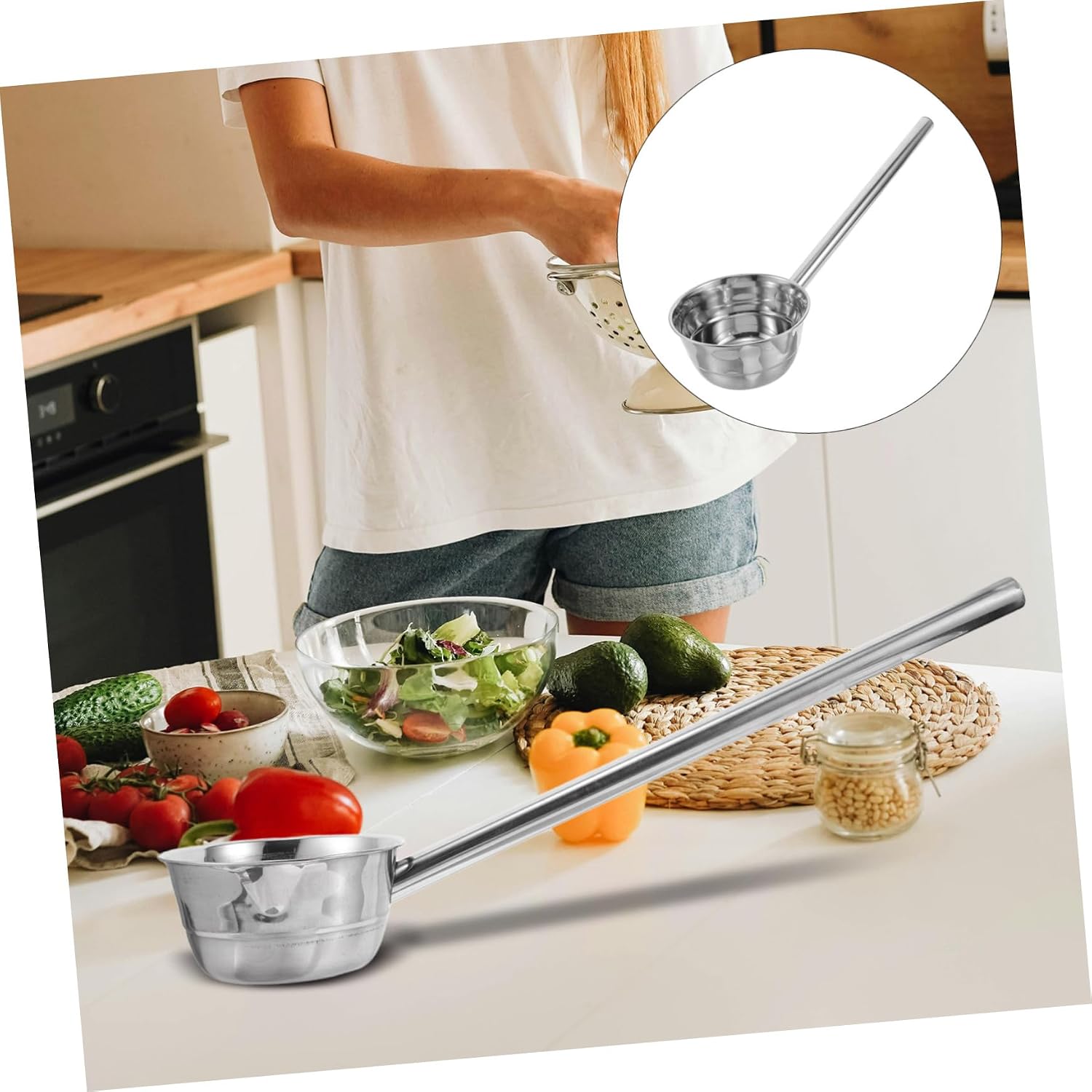 Zerodeko Handle Stainless Steel Soup Ladle Ergonomic Deep Scoop for Kitchen Use Metal Serving Spoon for Cooking for Soups and Gravy Home and Restaurant