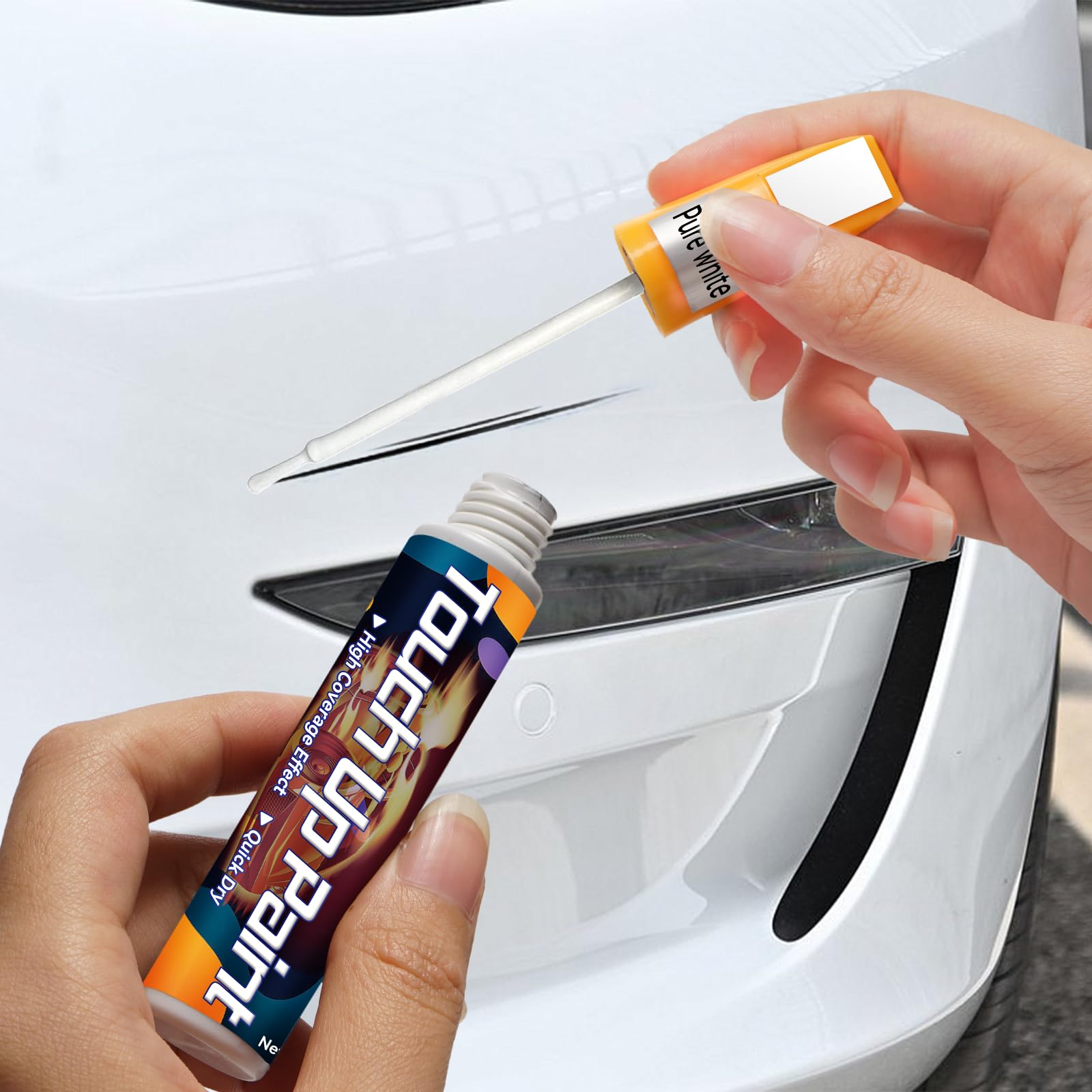 Touch Up Paint for Vehicles, Two-In-One Scratch Remover Pen, Quick & Easy Solution to Erase Scratches (White)