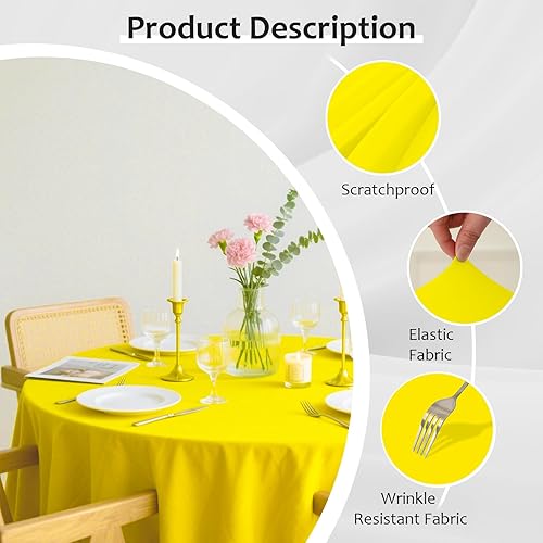 Miniatura 82 de Mantel redondo de 60 pulgadas blanco con borde elástico – Mantel ajustado sin arrugas y lavable para mesa redonda de 5 pies, mantel reutilizable