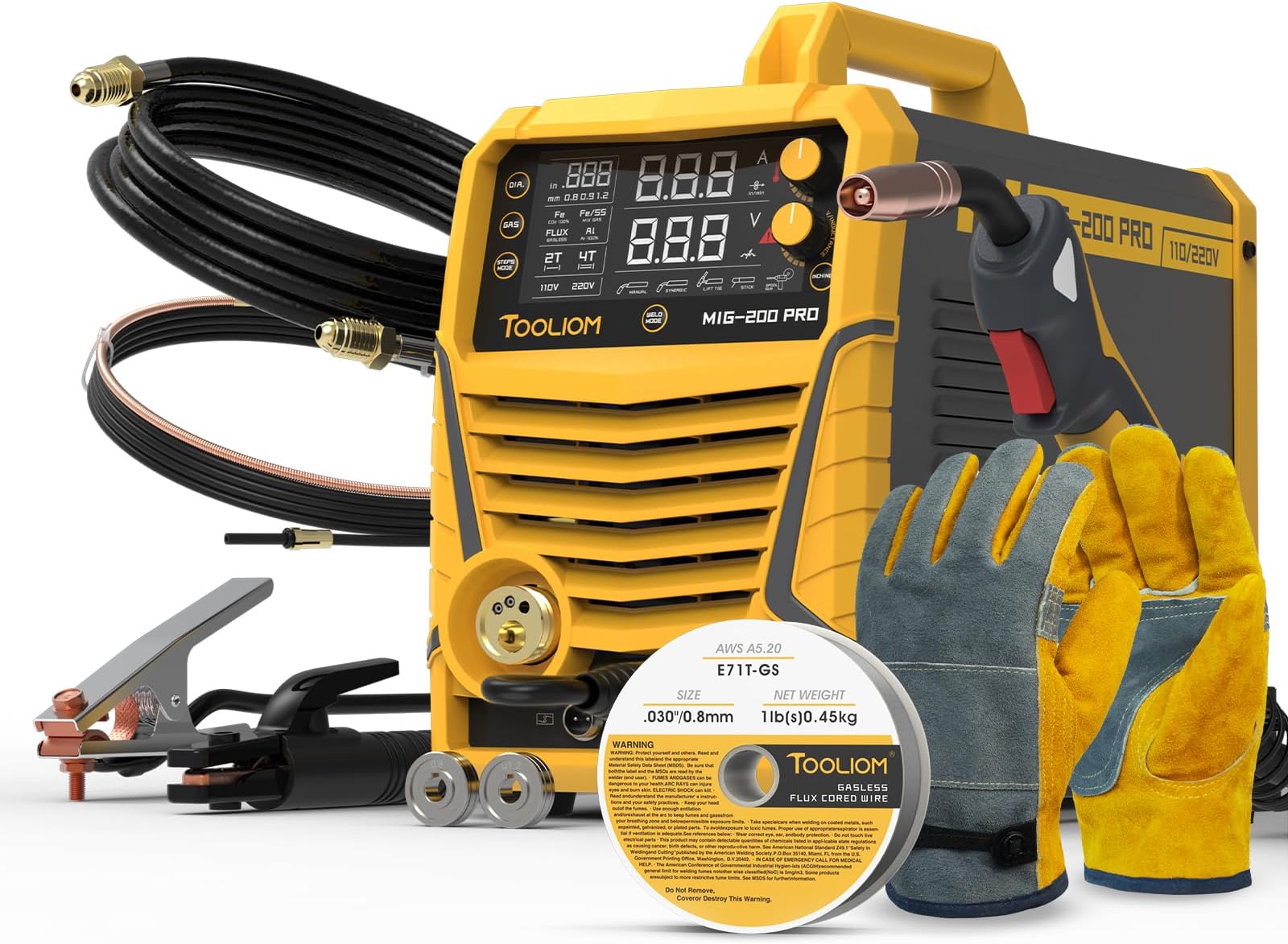 TOOLIOM 200A MIG Welder 4 in 1 MIG/Flux MIG/Lift TIG/Stick Welder 110/220V Dual Voltage Aluminum Welding Machine Spool Gun Compatible