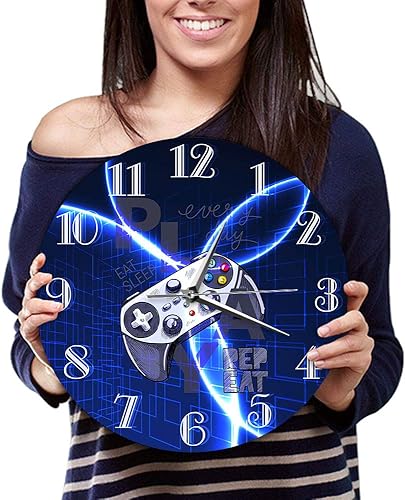 Miniatura 3 de The Geeky Days Reloj de pared con diseño de gamepad Lightning para sala de juegos, diseño de controlador de videojuegos, reloj de pared, sala de