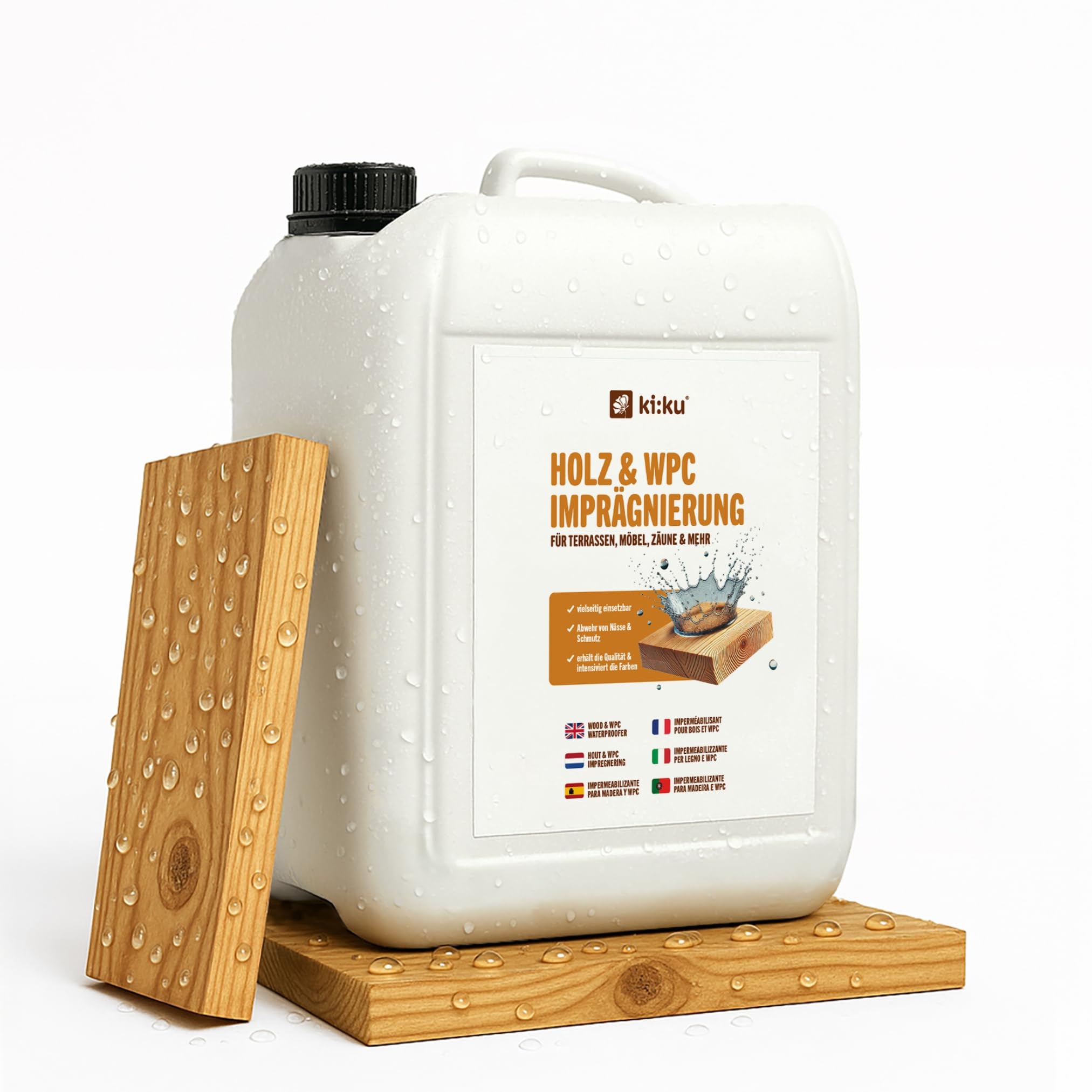 ki:ku® Drewno i impregnacja WPC | ochrona przed warunkami atmosferycznymi do drewna i WPC | impregnowana tarasy, meble, ogrodzenia | chroni przed wilgocią, brudem i zielonym nalotem | oddychająca i