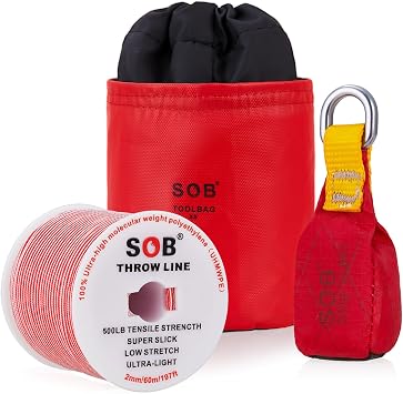 SOB Arborist Throw Line Kit with Slick Rope 197FT, Throw Weight, Reflective Storage Bag, Suit for Tree Cutting,Camping, Trimming, Hanging Swing