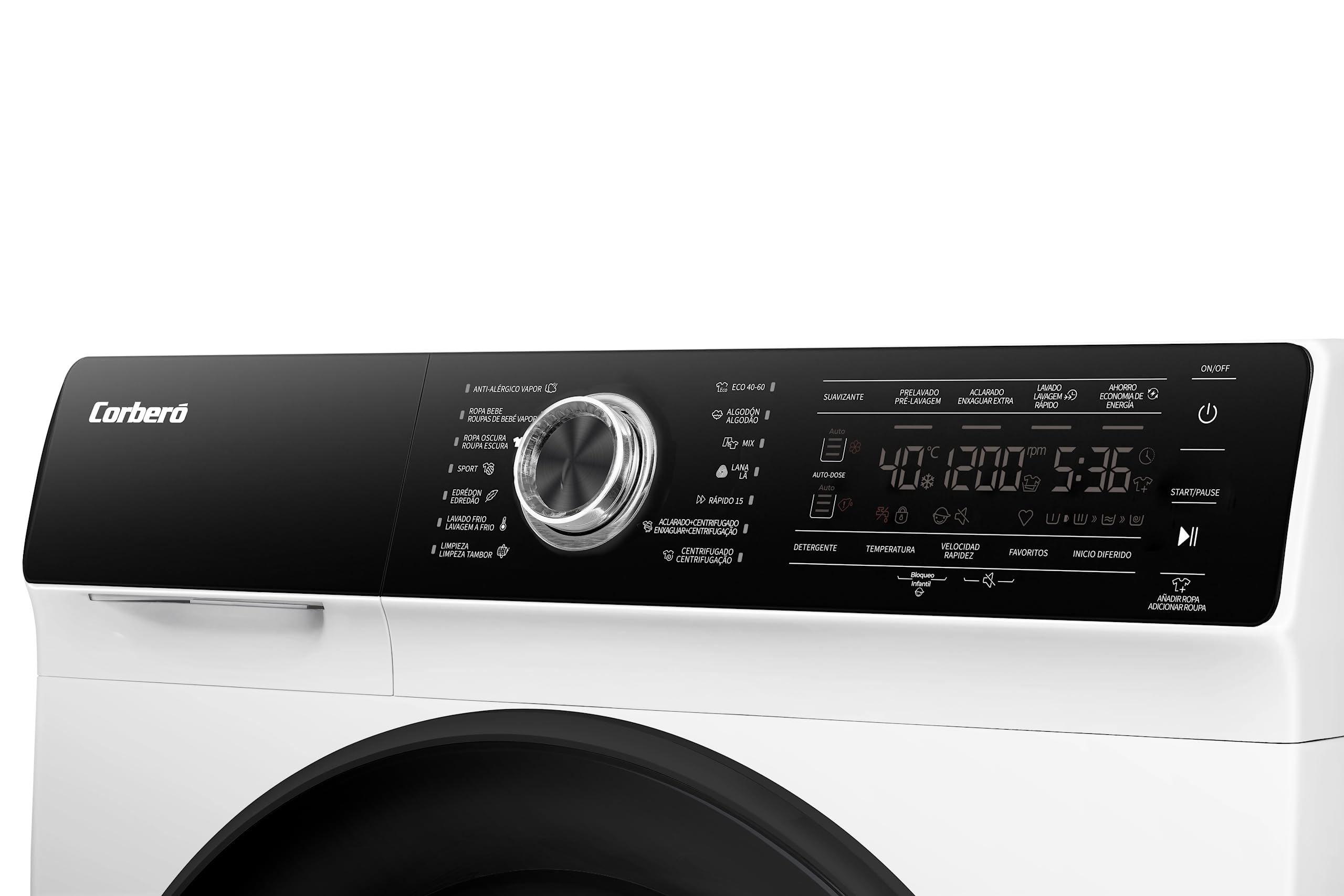 Corberó - Lavadora Carga Frontal 10 Kg | CLH1400VIAD | 1400 Rpm | Auto-Dosis | Lavado Jet | Inverter | 14 Programas | Vapor | Inicio Diferido | Lavado Rápido | Puerta XXL | Energética A, Blanco