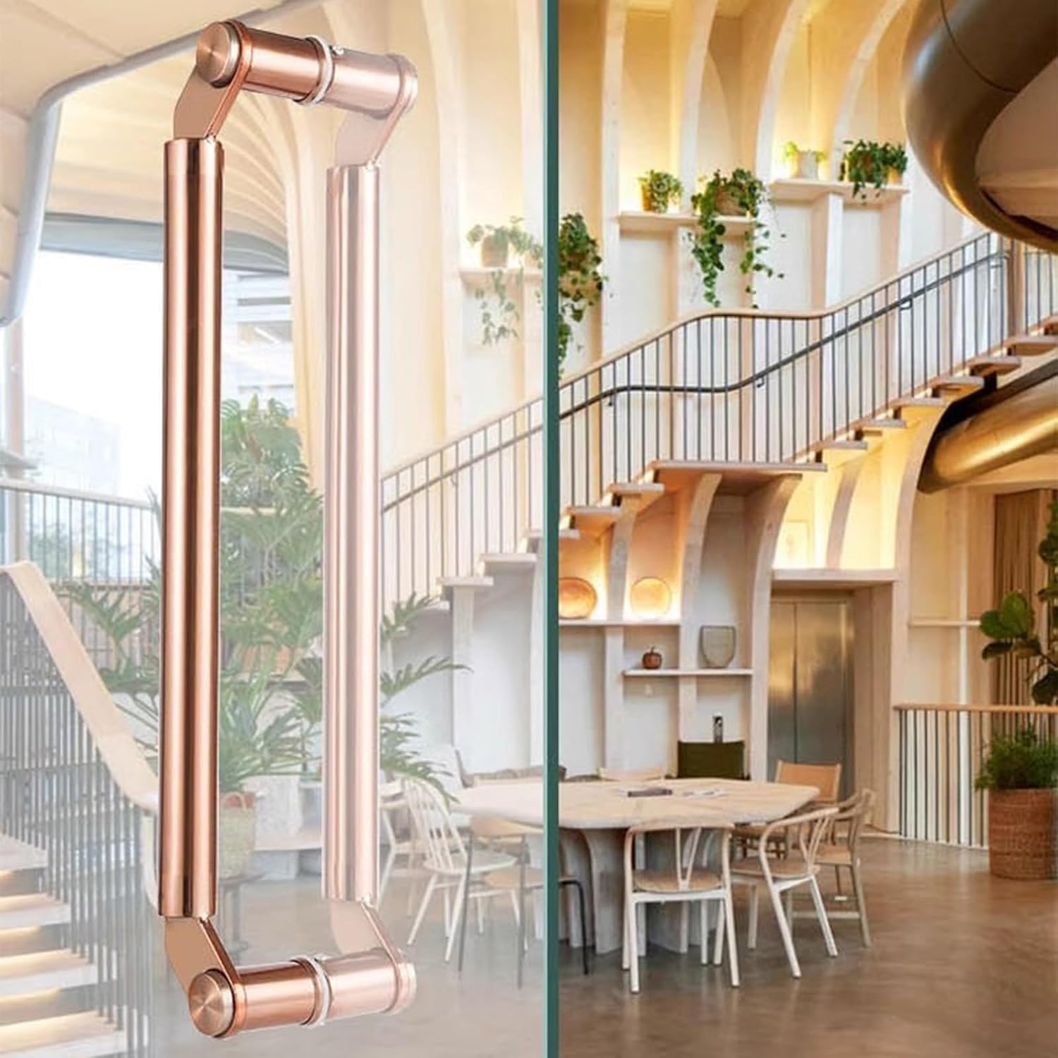 Bhgfyxbs Rose Gold Glass Door Knob Round Tube, Smooth Surface Entrance Push Bar, Modern Style Store Gate Grab Bar, Barn Double Sided Doors Handle,-150Cm(59,-150Cm(59
