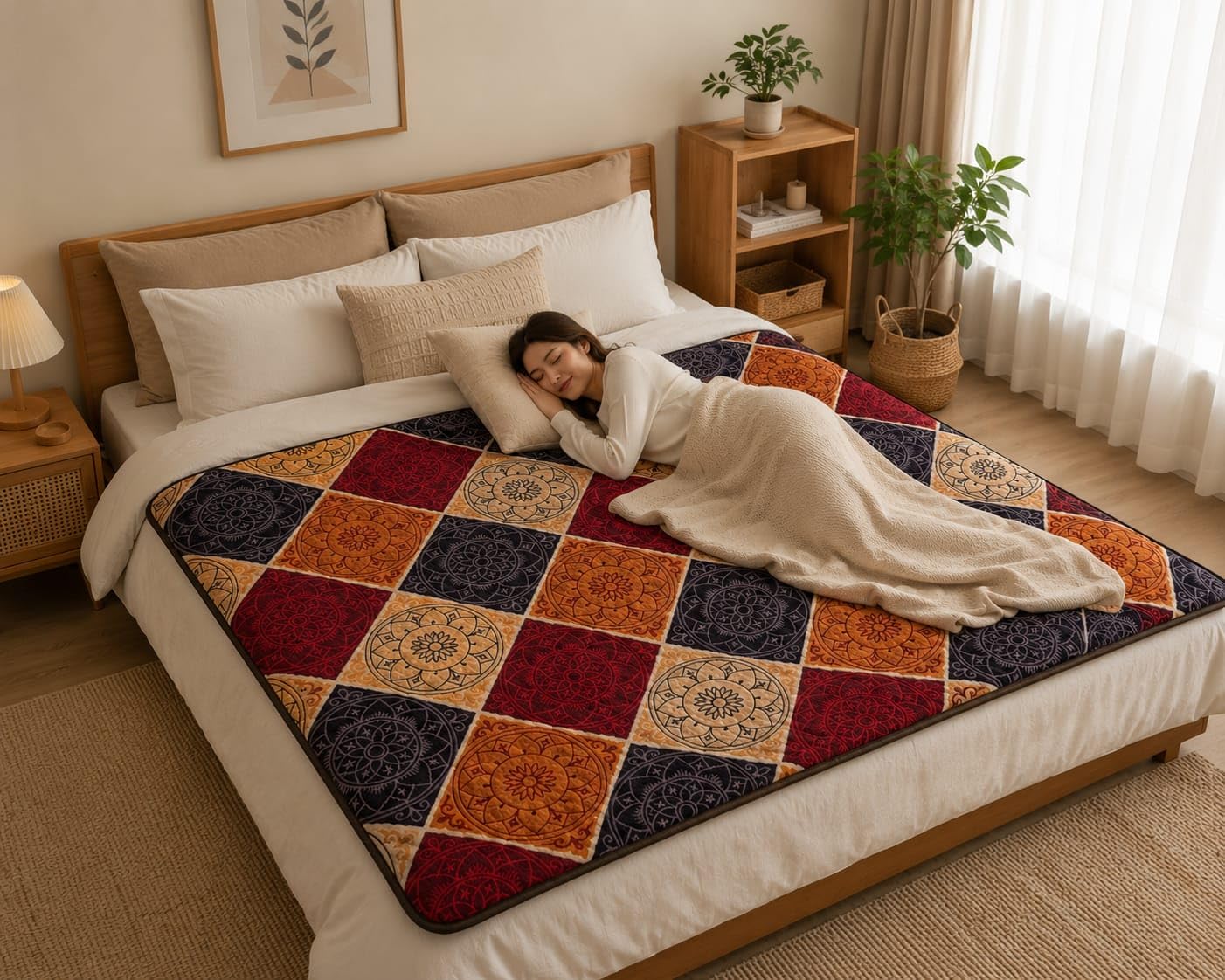 K25 Cotton Mattress Topper | Extra Cushioning for Bed | Reversible Soft Cushioned Bed & Floor Sleeping Mattress for Home (72x72x0.8 Inch_Multi-Color)-image-13