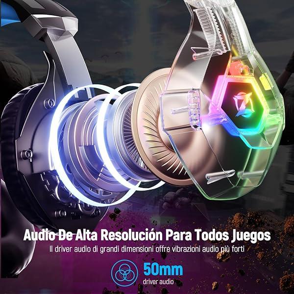 Gaming Headset Stereo Surround Sound Gaming Headphones with Breathing RGB Light & Adjustable Mic for PS4 PS5 PC Xbox One Laptop Mac - 3