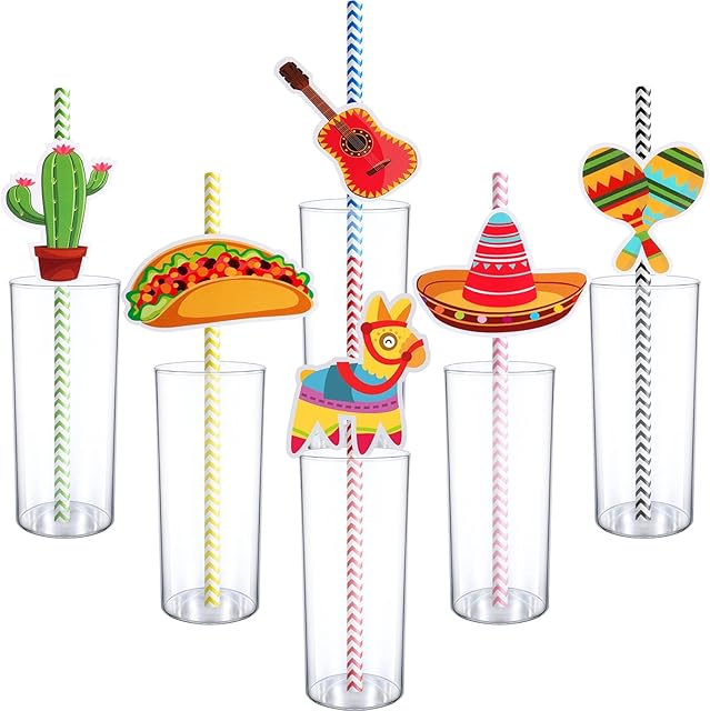72 Pieces Cinco De Mayo Fiesta Paper Striped Straws Mexican Straws for Fun Fiesta Taco Party Supplies, Luau Event Photo Props, Mexican Theme Carnivals Festivals, Wedding, Birthdays Party Favors