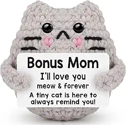 Mini Positive Crochê Gato Bônus Mãe Presente para Mãe Sogra Madrasta da Filha Filho - Presente para o Dia das Mães, Aniversário, Natal, Ação de Graças
