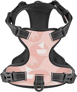 No Pull Dog Harness for Medium Dogs Easy Walk Dog Vest Adjustable Collars Harnesses & Leashes Set Breathable Oxford Outdoor Walking Safety Reflective Strip White Sailboats Prints