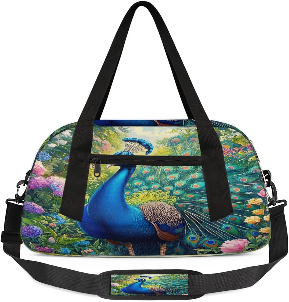 Kids Travel Duffle Bag Weekender Overnight Bag Gym Tote for Boy Girls Carry On Workout Duffel Bag(Cute Peacock Flowers)