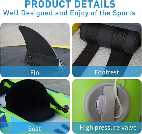 Miniatura 4 de BlueCoastline Inflatable Fishing Kayak for Adults Lightweight Excursion Kayak, Sit-in Kayak with Paddle