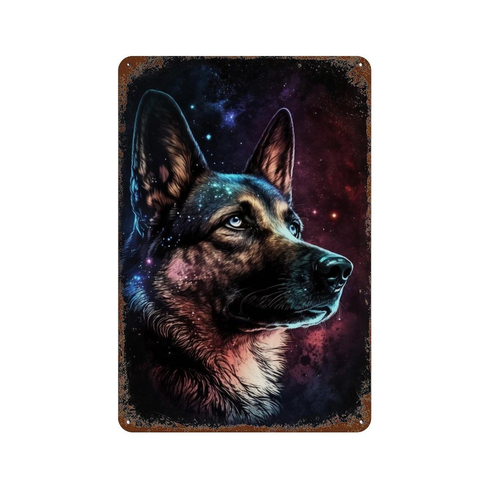 Galactic Dog Portrait -12 11.8"x7.9" Vintage Rust Metal Sign, Classic Wall Plaque for Office, Studio And Wall Decor