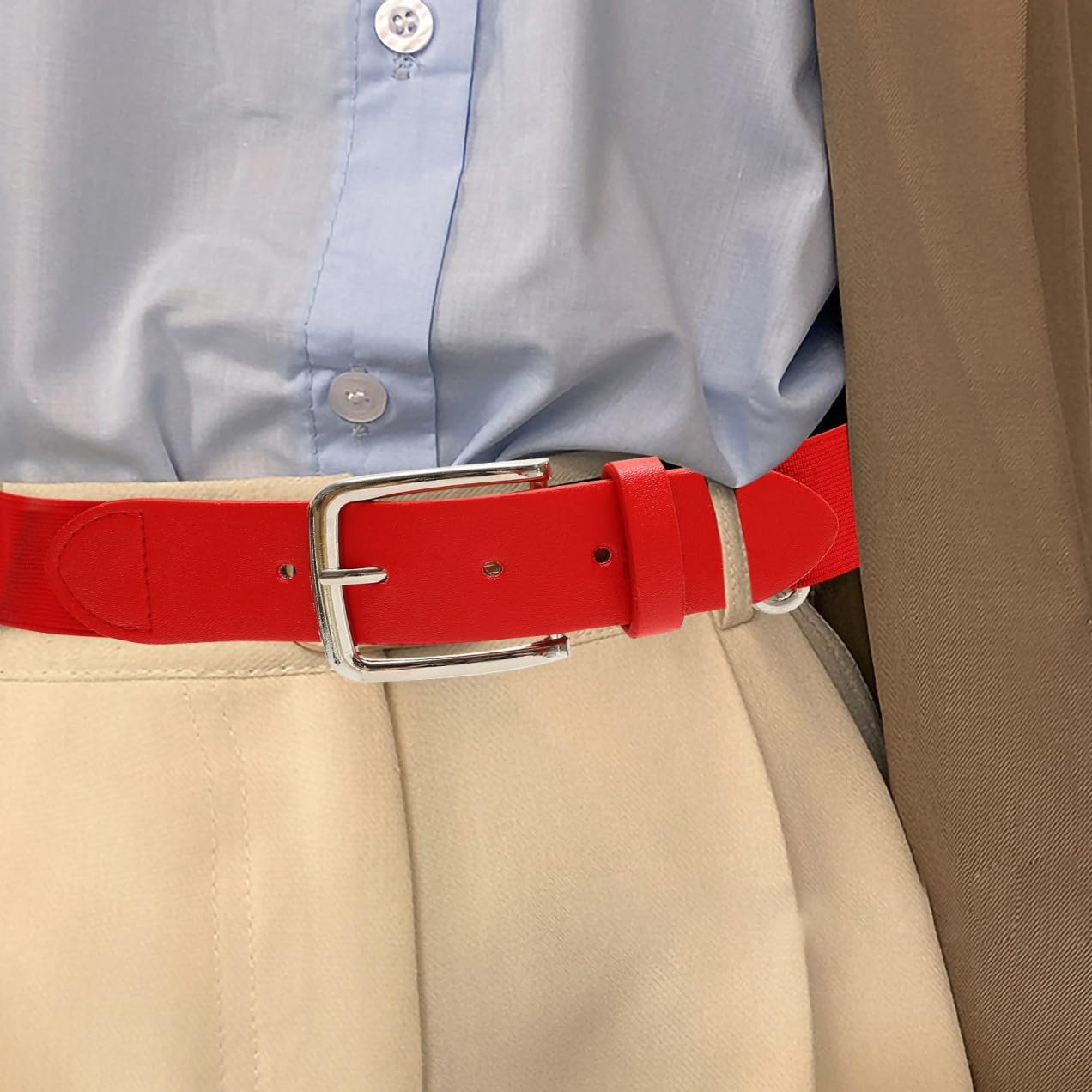 Baseball Belt Elastic Sports Belt for Men for Women for Youth Red Pu Leather Adjustable for Athletic Activities