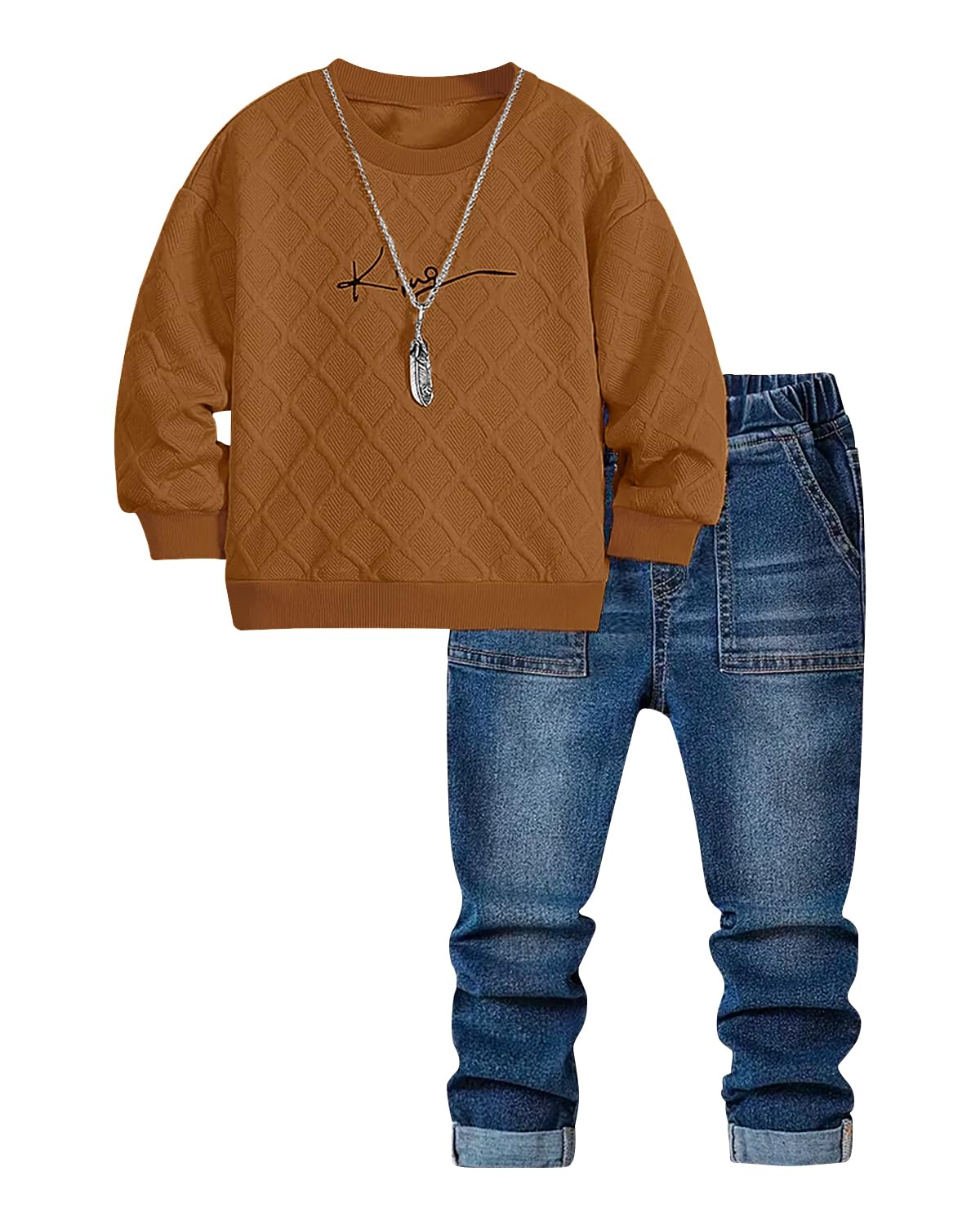 Kxuryueo Toddler Boy Fall/Winter Pullover & Jean Outfit Set (Sizes 2-6)