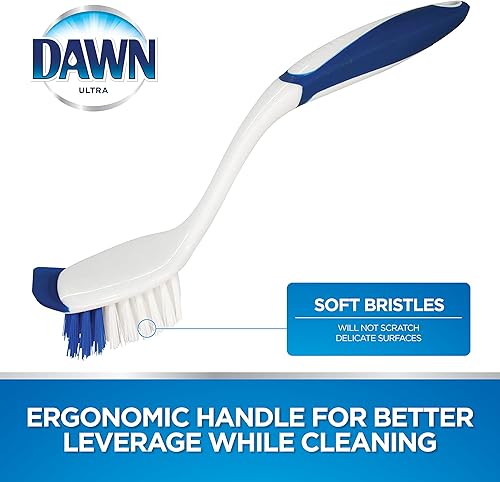 Miniatura 4 de Dawn Cepillo para platos con cerdas de nailon suave y raspador, azul/blanco