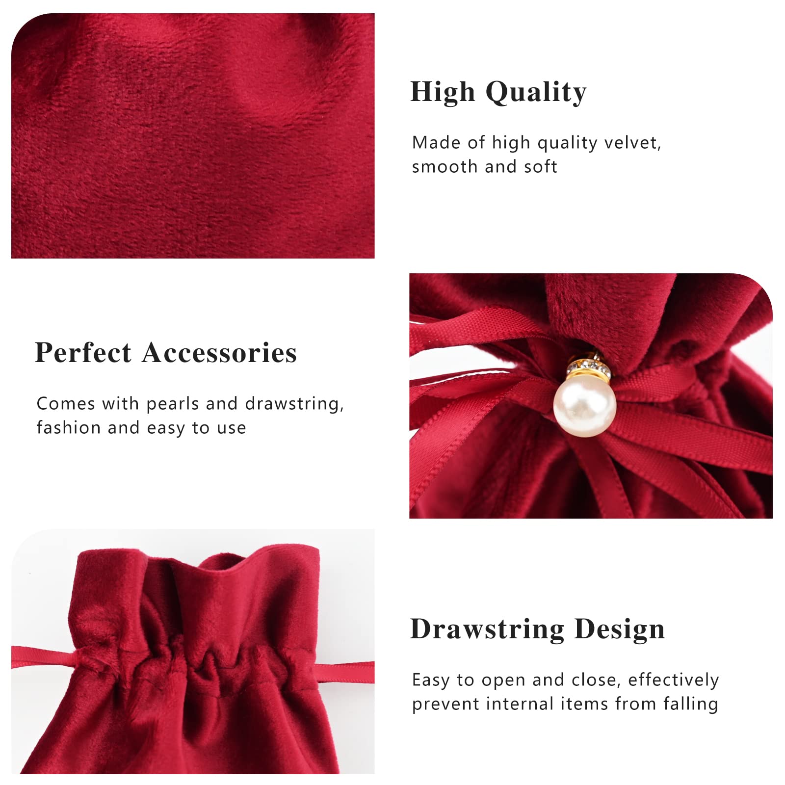 12-Piece Velvet Drawstring Bags - 6 Colors With Imitation Pearls For Gifts