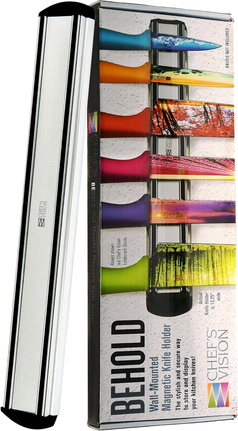 CHEF'S VISION Black Magnetic Knife Holder for Wall, 13" Kitchen Knife Rack
