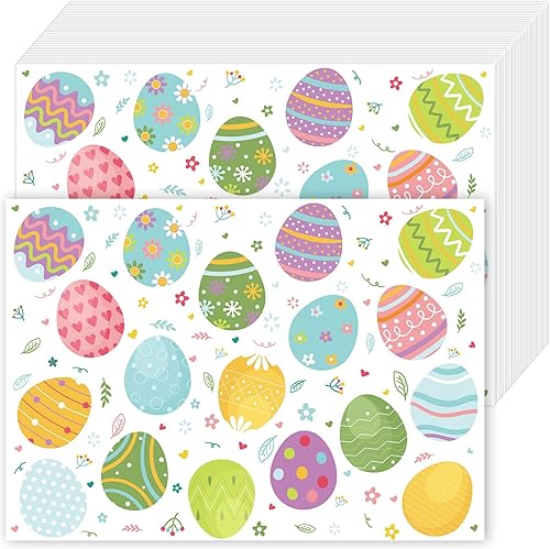 Whaline 50 manteles individuales de papel de Pascua, huevos coloridos, desechables, manteles individuales rectangulares de papel decorativo para el