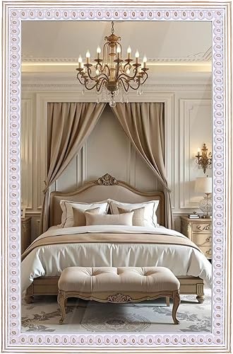 Miniatura 8 de Espejo de pared redondo de madera de 24 pulgadas con marco de cuentas, espejos circulares decorativos rústicos para sala de estar, entrada, baño