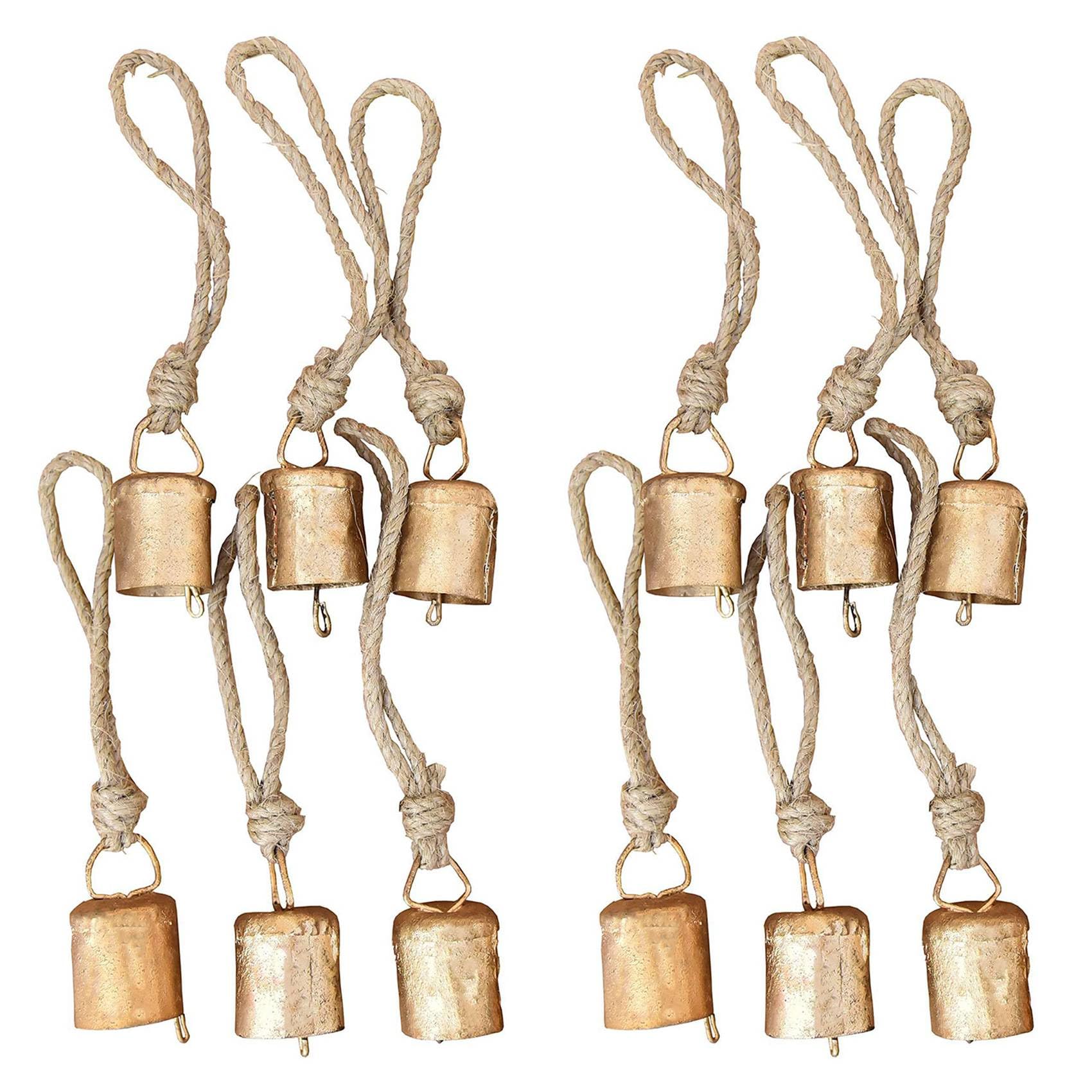 Hndhbfgrt 12 Pcs Vintage Hanging Bells,Metal Handmade Cow Bells Decoration with Rope for Christmas or Any Celebration