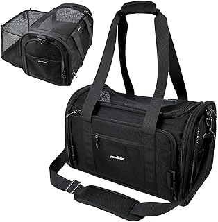 TSA Airline Approved Cat Carrier Soft & Small Dog Car Seat | Upgraded 900D Oxford Fabric, Seatlbelt Clips, Zipper Locks, Fan Pocket, Expandable | Best for Air, Car & Daily Travel (Pet Up to 9lbs)