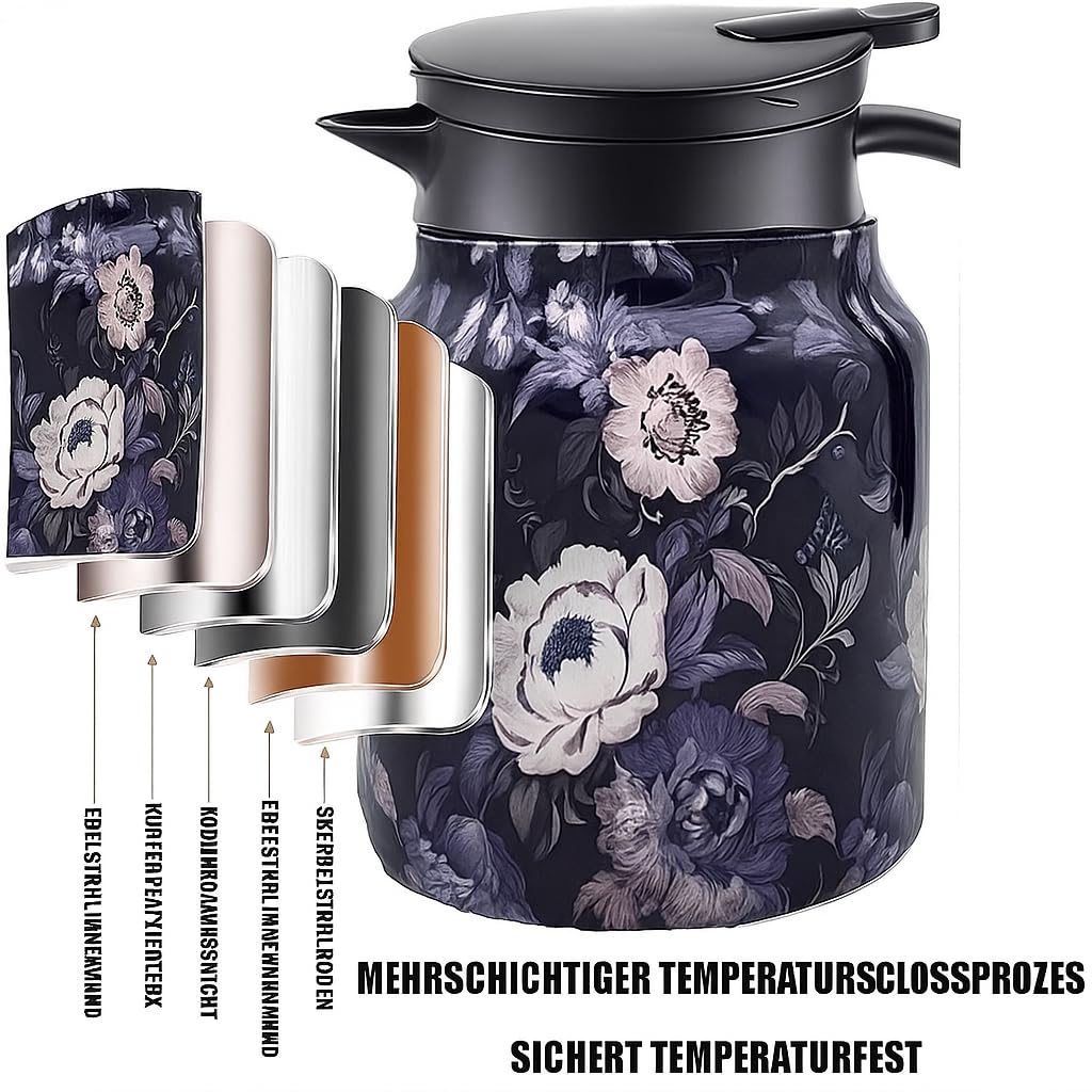 Teekanne mit Siebeinsatz 1000ml Glas – Doppelwandige Thermoskanne für losen Tee, Isolierte Teekanne mit Teesieb, Transparentes Design für Home & Office (M,1000ML)